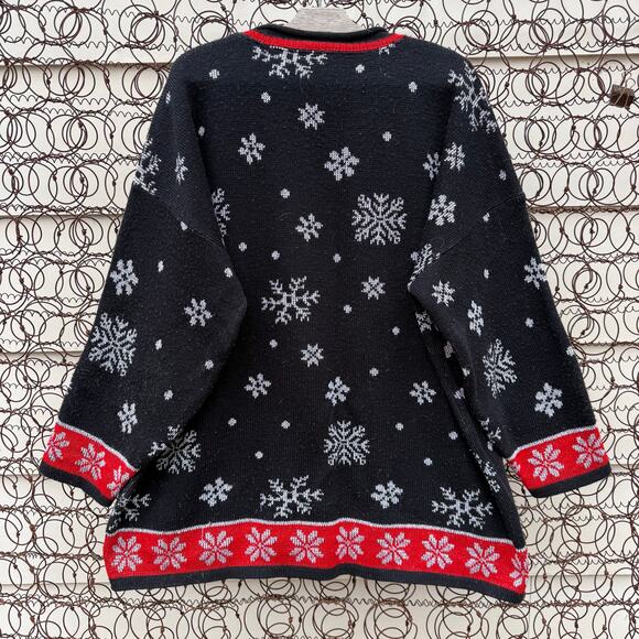Vintage 90s Father Christmas Cabin in the Woods Winter Snowflake Sweater 24W - Picture 2 of 8